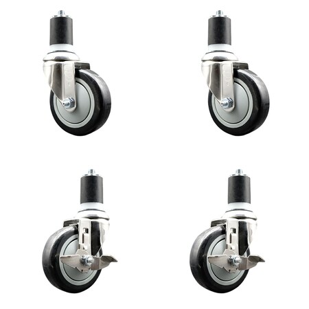 Service Caster 4 Inch 316SS Black Poly Swivel 1-7/8 Inch Expanding Stem Caster Brake SCC, 2PK SS316EX20S414-PPUB-BLK-2-TLB-2-178